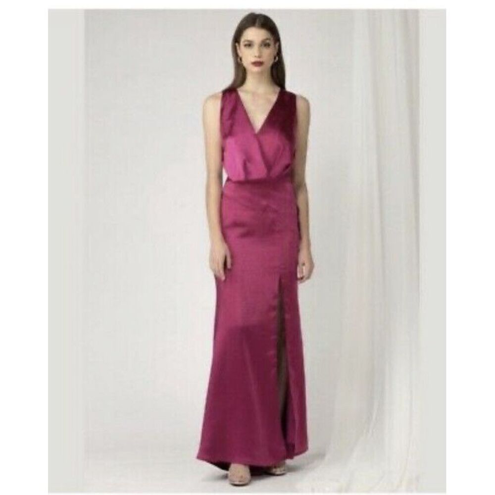 Adelyn‎ Rae Satin Sleeveless Tasha Magenta Evening Special event Dress SZ XS